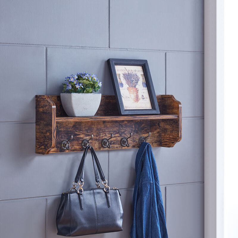 Utility Coat Rack Wall Shelf Organizer with Hooks