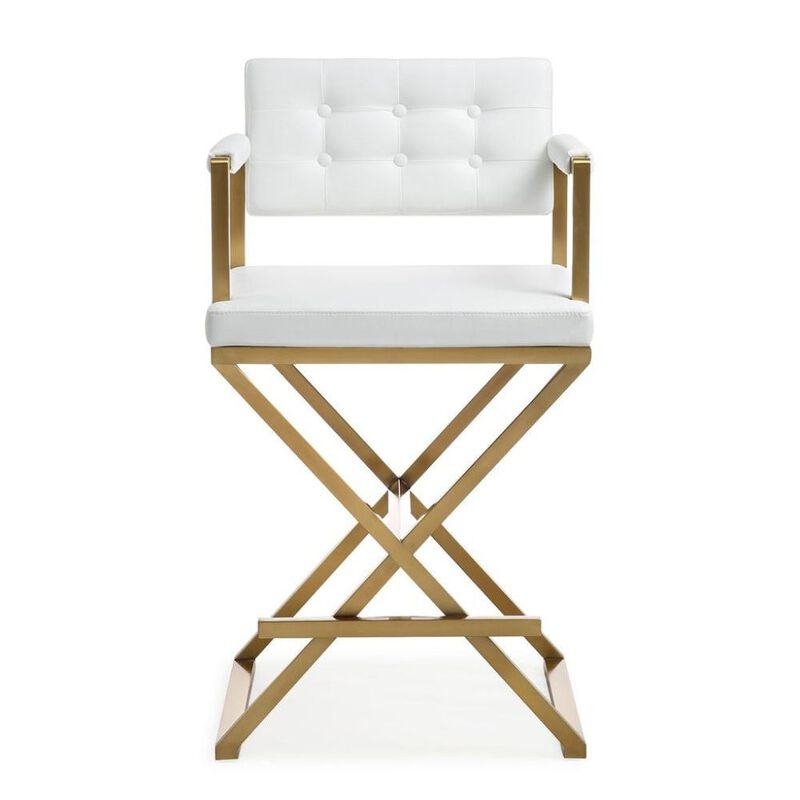 Starlight Canyon Home White Faux Leather Bar Stool With Gold Steel Frame And Back Support Arms image number 4