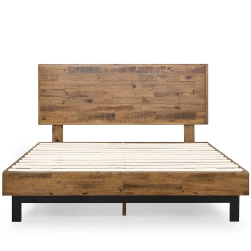 Contemporary Solid Wood Platform Bed Frame with Customizable Height Headboard