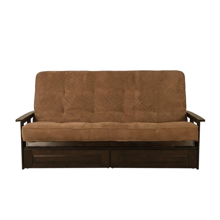 Phoenix Frame Queen-Espresso Finish-Marmont Mocha Mattress-Storage Drawers