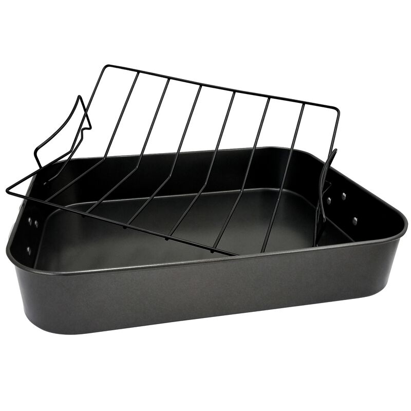 Gibson Home Top Roast 16 Inch Roaster with Metal Rack in Black