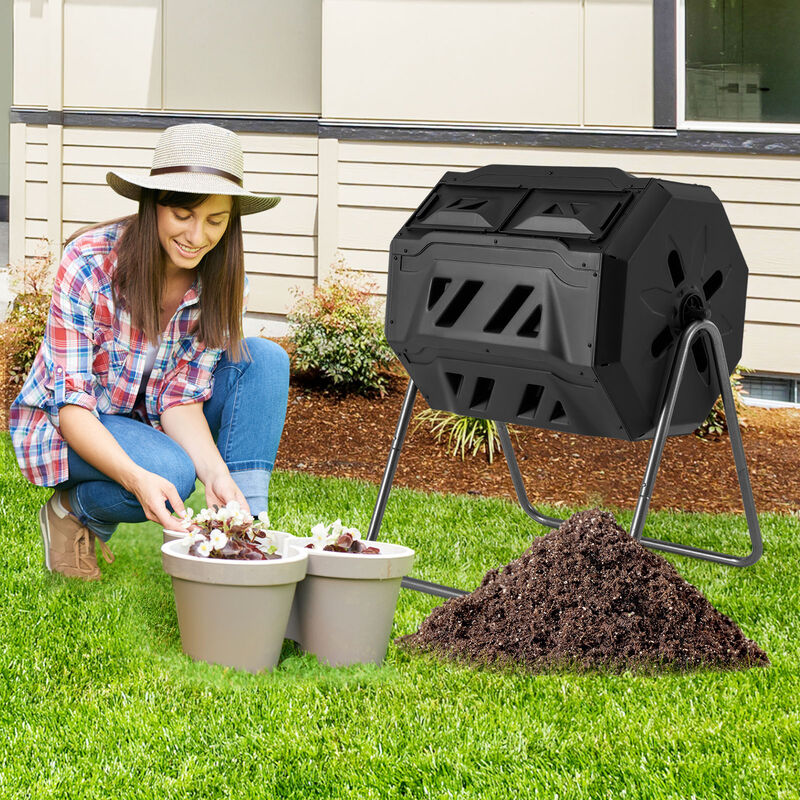 Rotatable Tumbling Composter with 2 Sliding Doors for Efficient Composting image number 1