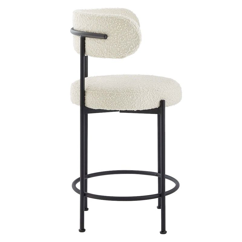 Modway EEI-6518-IVO-BLK Albie Boucle Fabric Counter Stools - Set of 2, Ivory Black image number 4