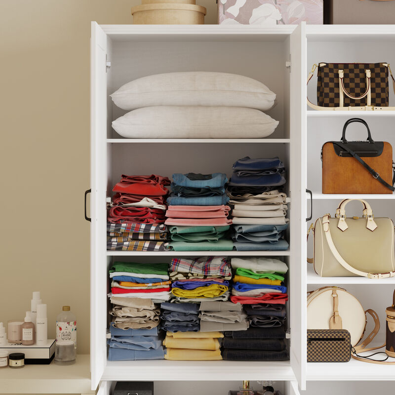 FUFU&GAGA White Lacquered Storage Cabinet with Adjustable Shelves, Open Compartments & Drawers (47.2 in. W x 16.5 D x 78.7 H)