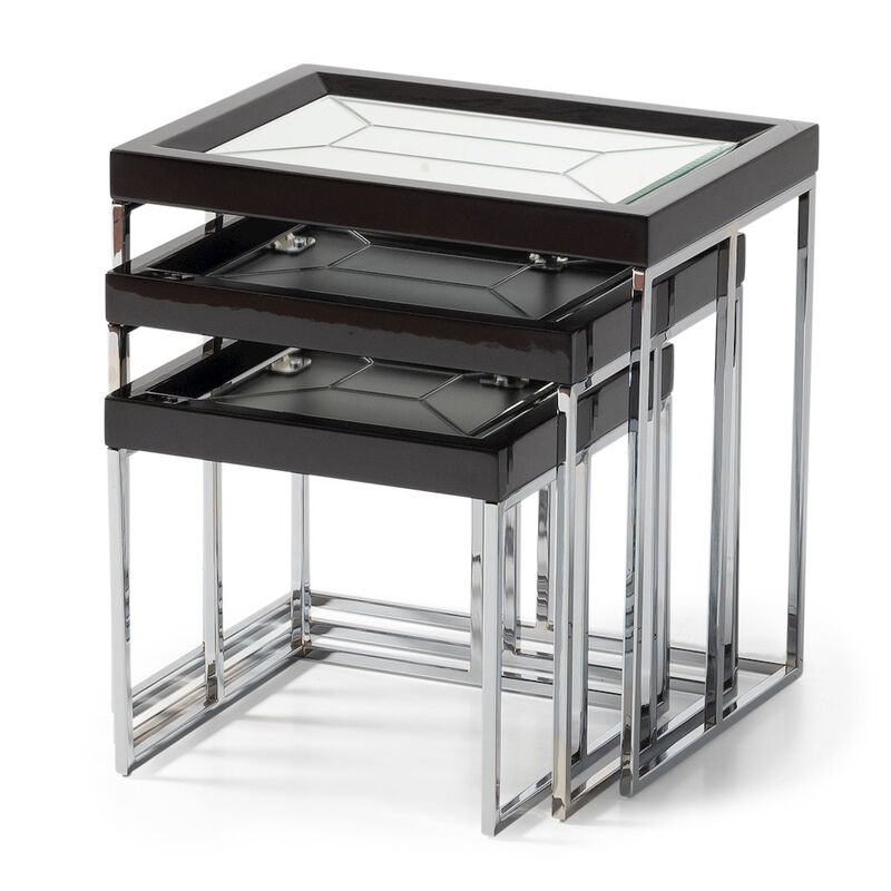 Michael Amini Carmela Nesting Tables, Set of 3 - Glossy Charcoal Sand