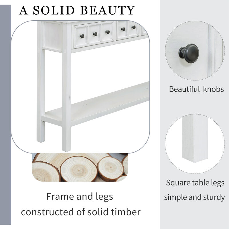 Whisen Rustic Entryway Console Table with Drawers and Bottom Shelf - Gray Wash