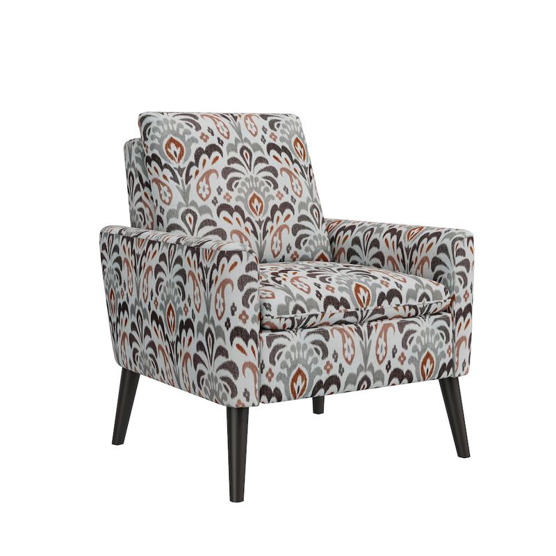 HL Home Furnishings Mid-Century Modern Armchair in Amber and Gray Damask