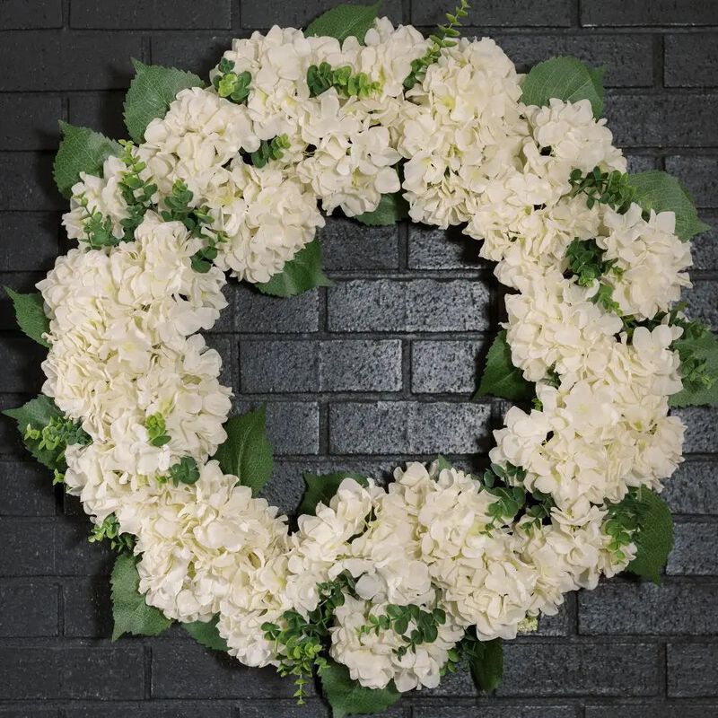 30" Artificial White Hydrangea Wreath image number 4