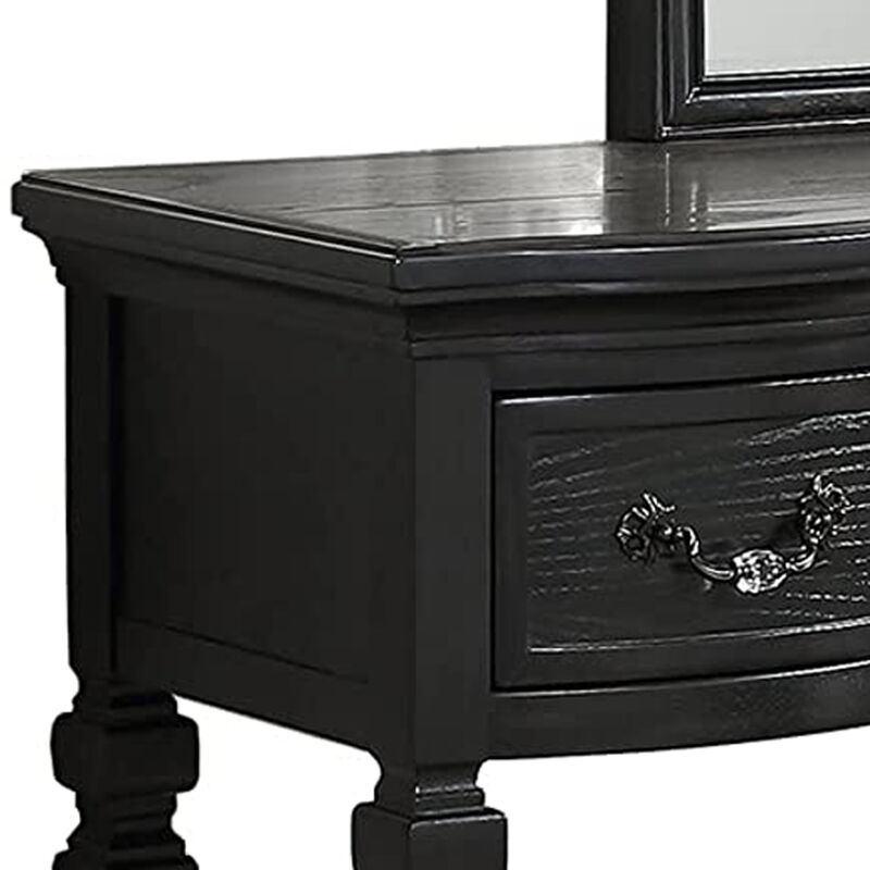 3 Piece Vanity Set with Carved Mirror and Turned Legs- Benzara