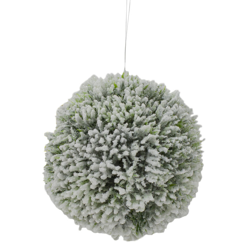 6" White and Green Frosted Pine Christmas Ornament