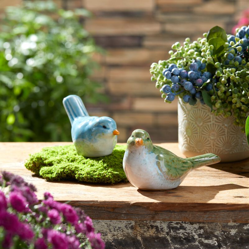 Decorative Stoneware Bird Figurines, Set of 6 for Rustic or Modern Decor