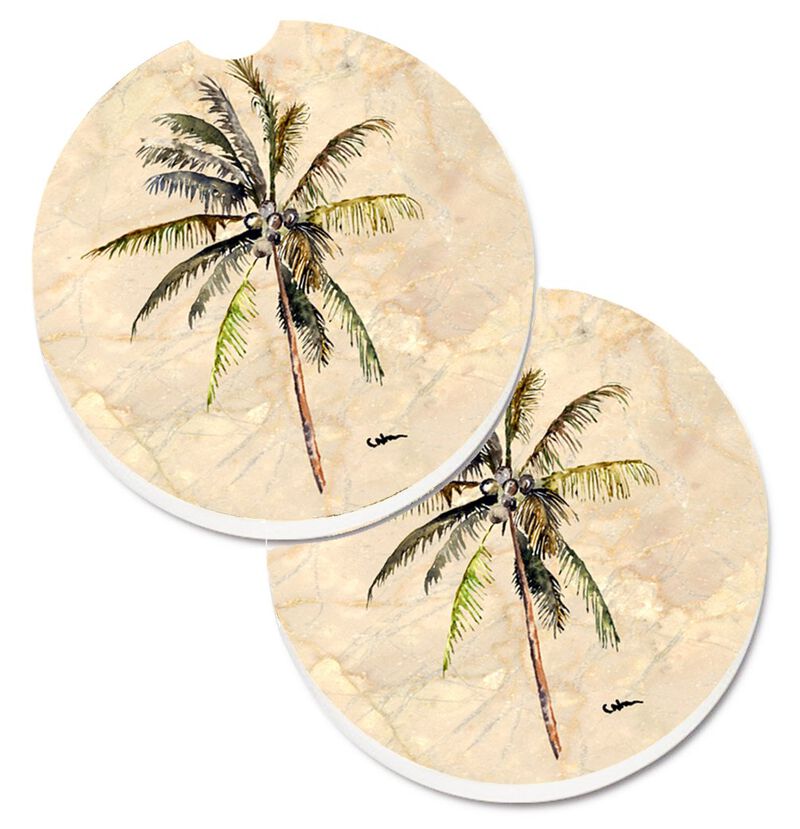 Caroline's Treasures Palm Tree Set of 2 Cup Holder Car Coasters 8482CARC, 2.56, Multicolor