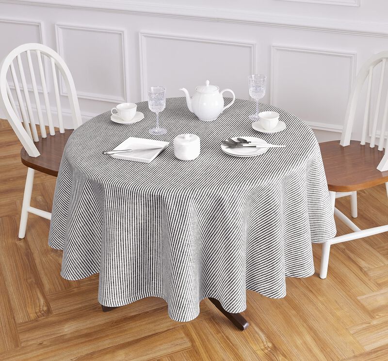 Solino Home 100% Pure Linen Round Tablecloth - Narrow Stripe