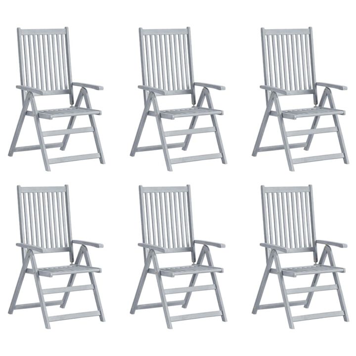 vidaXL Solid Acacia Wood Patio Reclining Chairs, Set of 6, Gray, Adjustable with 5 Reclining Positions, Assembly Required