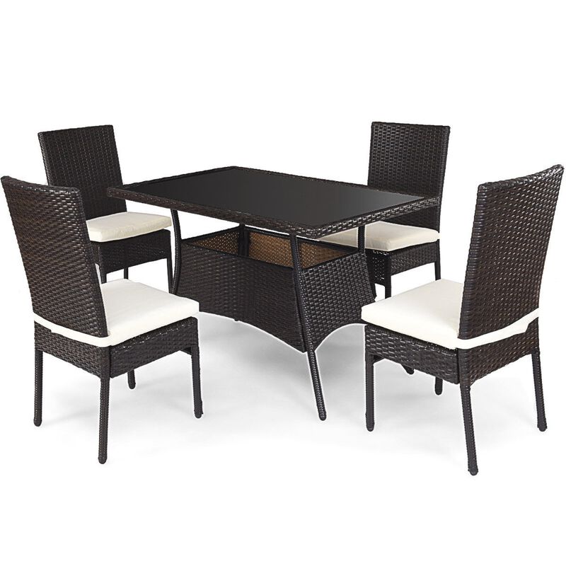 All-Weather 5-Piece Patio Dining Set &ndash; PE Rattan Wicker Table and Chairs