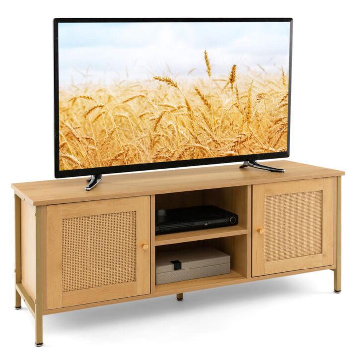 Hivvago Boho TV Stand for TV up to 55 Inches with Faux Rattan Door