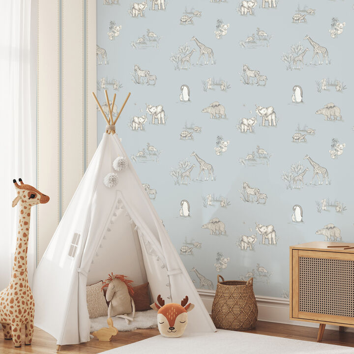 Safari Babies Blue Animal Wallpaper