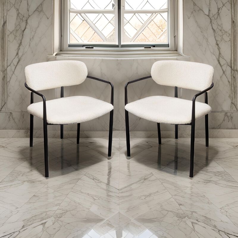 Oke 26 Inch Padded Dining Chair, Set of 2, Black, Ivory Boucle Upholstery - Benzara image number 5