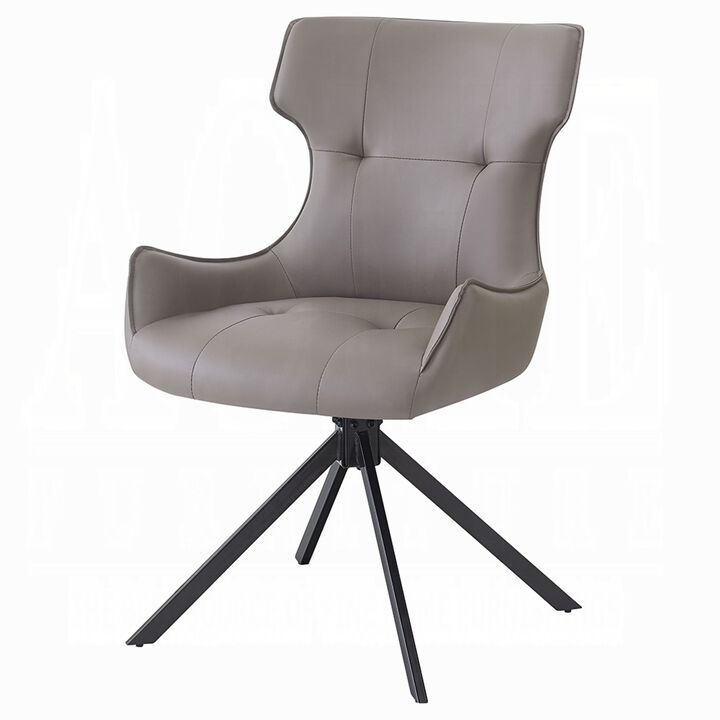 Mita Swivel Wingback Side Chair Set of 2, Tufted Faux Leather, Black Metal