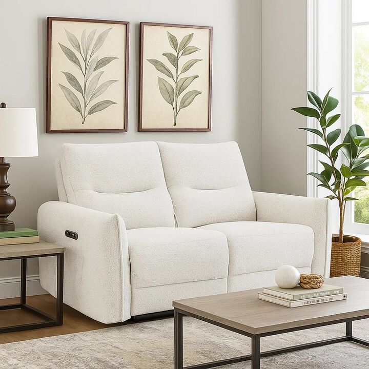 Lali Power Motion Recliner Loveseat with USB, Zero Gravity, Cream Chenille