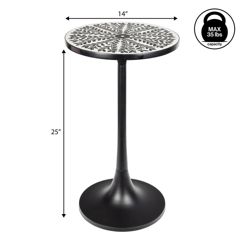 Nysha 25" Modern Bohemian Metal/Resin Inlay Top Pedestal Drink Table and Decorative End Table image number 3