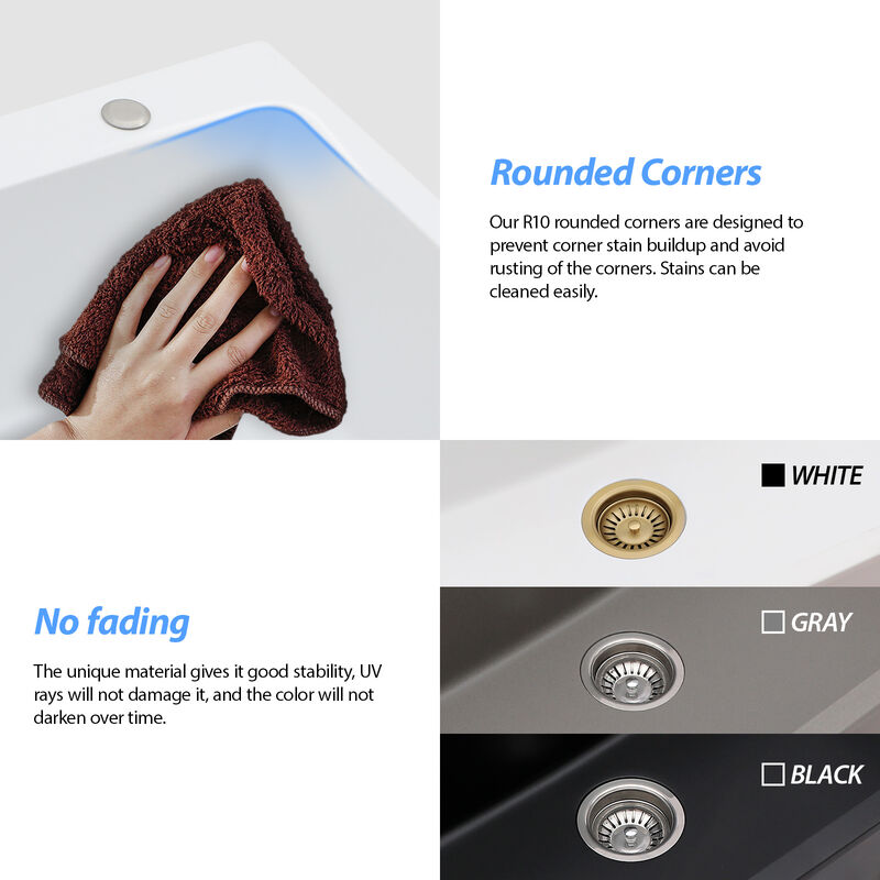 25x22x10 Inch White Granite Composite Drop In kitchen Sink Single Bowl Quartz Kitchen Sink