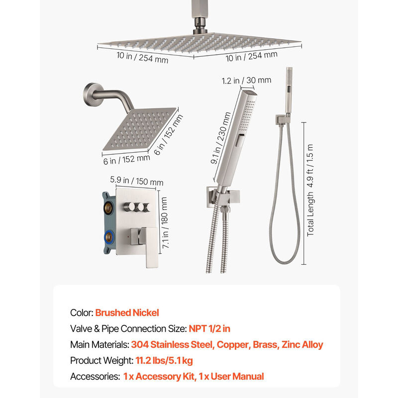 10 Inch Ceiling Mount Rainfall Shower System with Handheld Spray image number 2