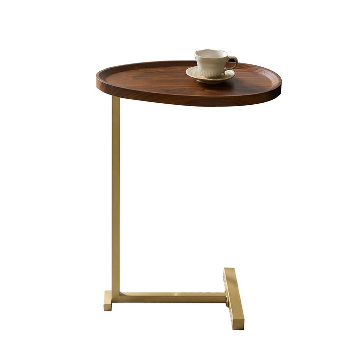 Kings Brand Furniture C-Shaped Side End Table, Wood & Gold Metal Sofa Snack Table for Living Room, Bedroom or Bedside