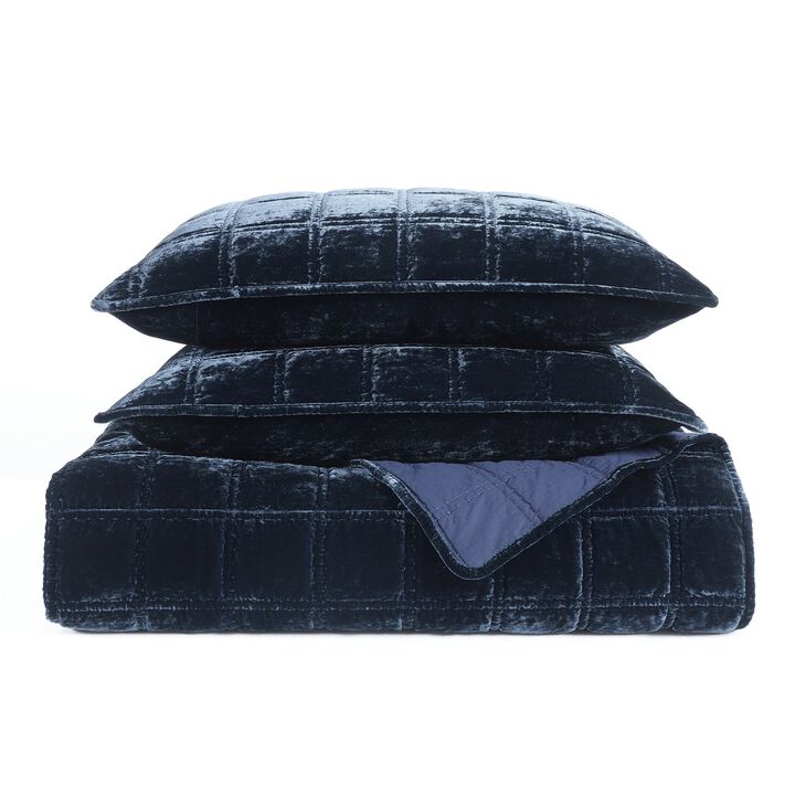 Stella Double Box Stitch Blue King Quilt Set