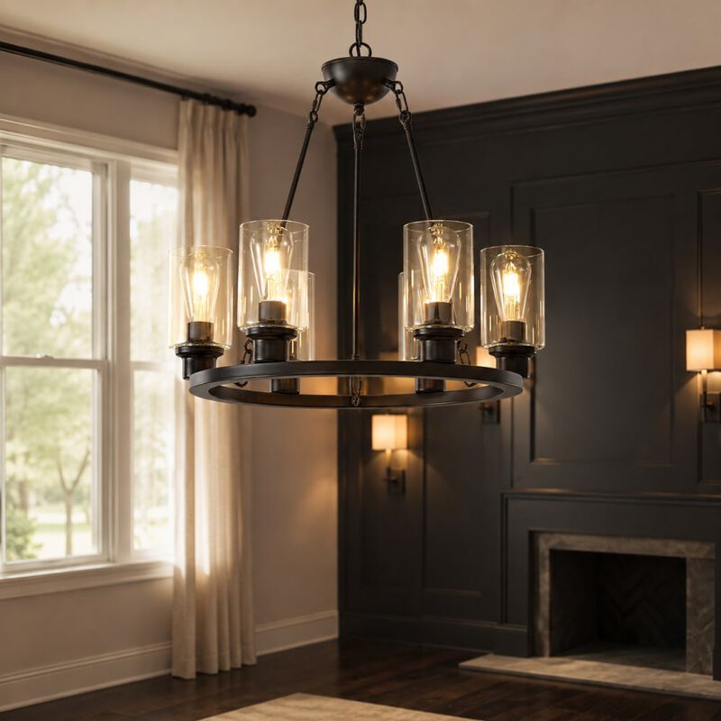 8-Light Adjustable Height Wagon Wheel Chandelier image number 3