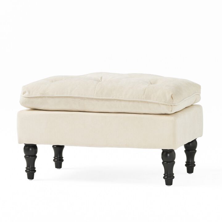 Ottoman, Pillow Top Cushion, 29x18 Rectangular Tufted Ivory Fabric - Benzara