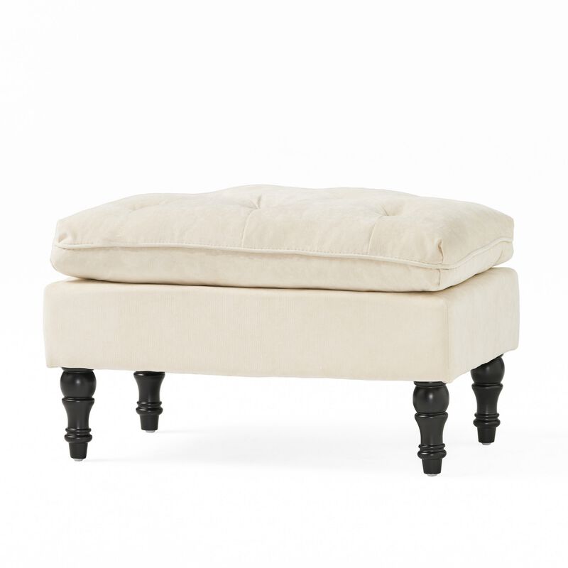 Ottoman, Pillow Top Cushion, 29x18 Rectangular Tufted Ivory Fabric - Benzara image number 0