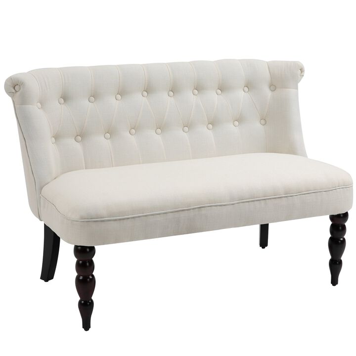 Cream White Seating: Armless Fabric Loveseat with Button Tufting