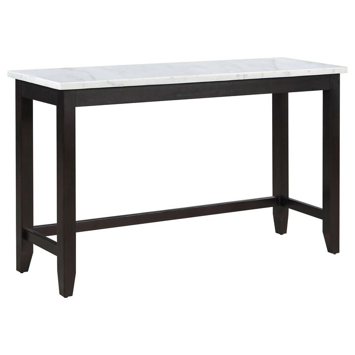 36 Inch Counter Height Table, Rectangular White Marble Top, Espresso Brown - Benzara