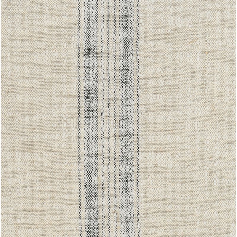 Tia 22 Inch Square Accent Throw Pillow with Woven Black Stripe, Beige Linen - Benzara