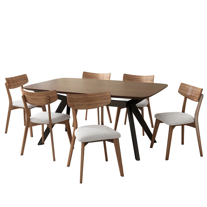 Christopher Knight Home Bartlett 7 Piece Mid-Century Modern Rubberwood Upholstered Dining Set