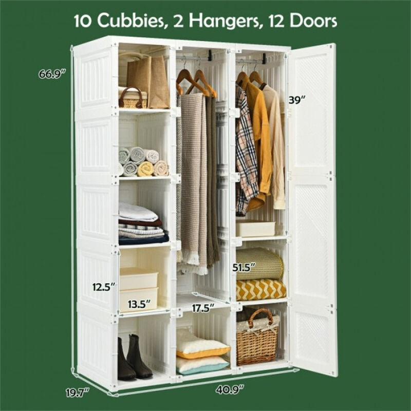 Foldable Armoire – Portable Closet with 10 Cubes for Efficient Clothes Storage and Organization