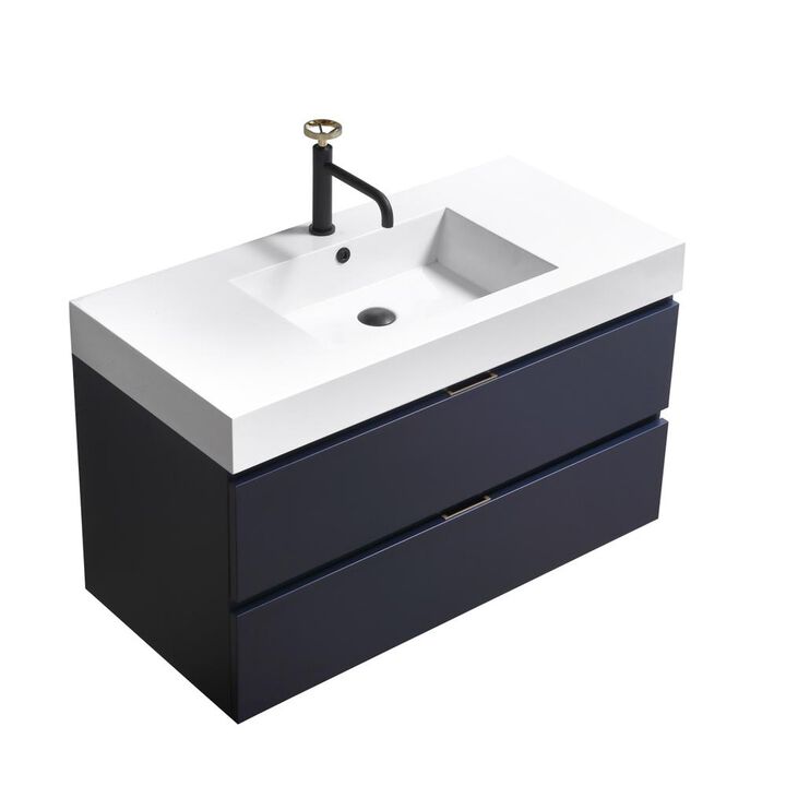 Kubebath Bliss 40 Blue  Wall Mount Modern Bathroom Vanity