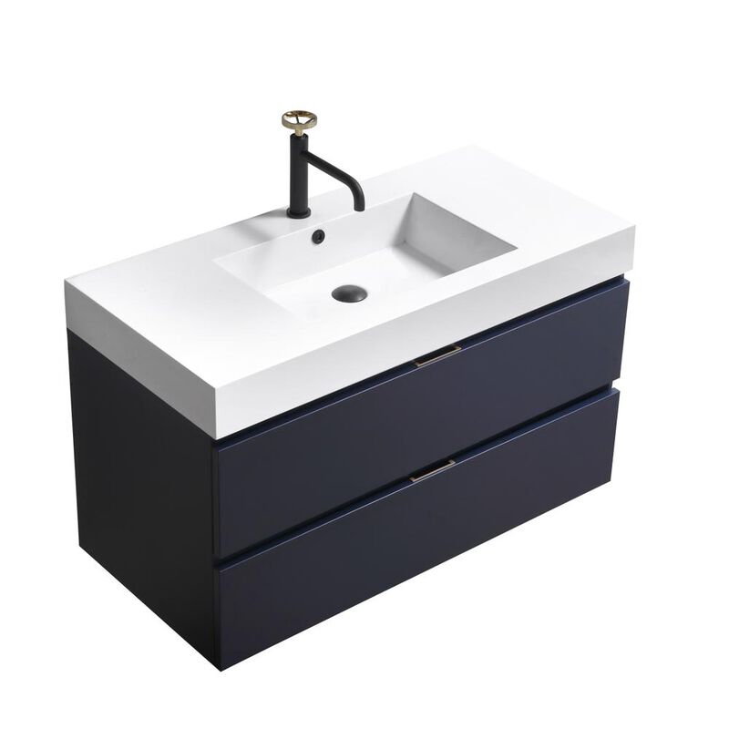 Kubebath Bliss 40 Blue  Wall Mount Modern Bathroom Vanity