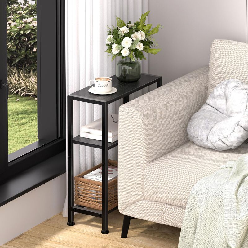 Narrow Side Table Set of 2 for Small Space, 2-Tier Small End Table with Shelf Holder, Slim Nightstand, Skinny Snack Couch Table