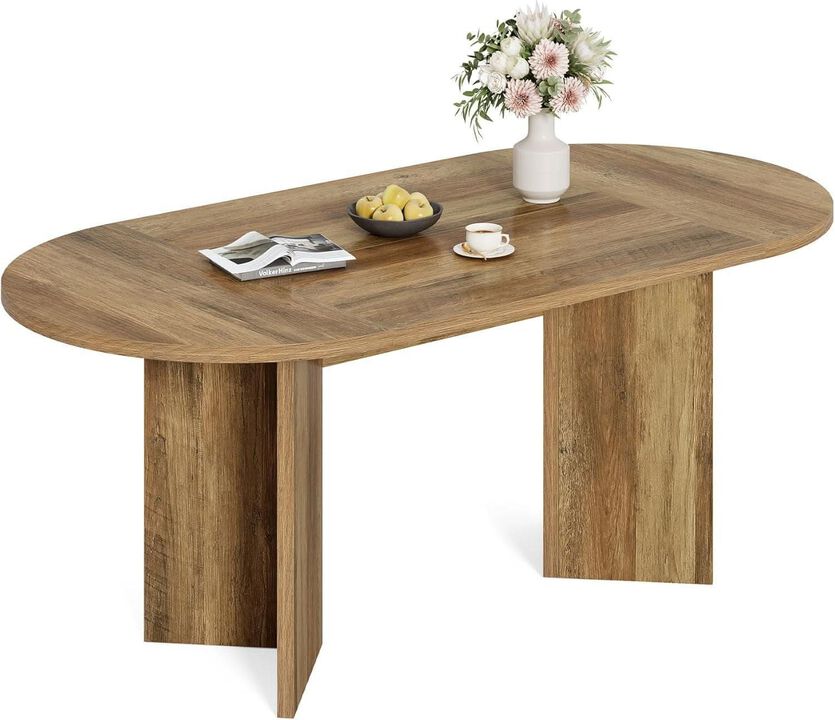 ShipItFurniture LITTLE TREE 63" Rustic Oval Dining Table with Metal Base