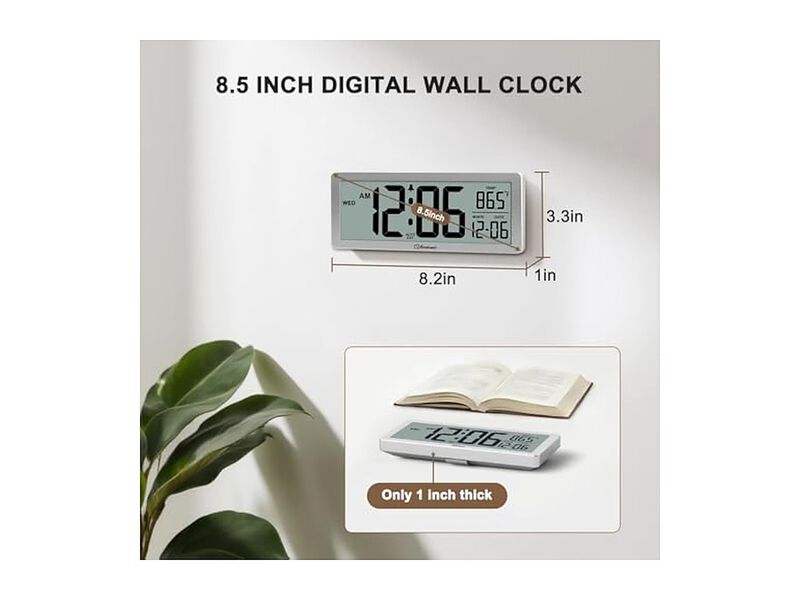 Digital Backlight Temperature Date Day Wall Clock 5 Inch Black Battery Operated image number 1