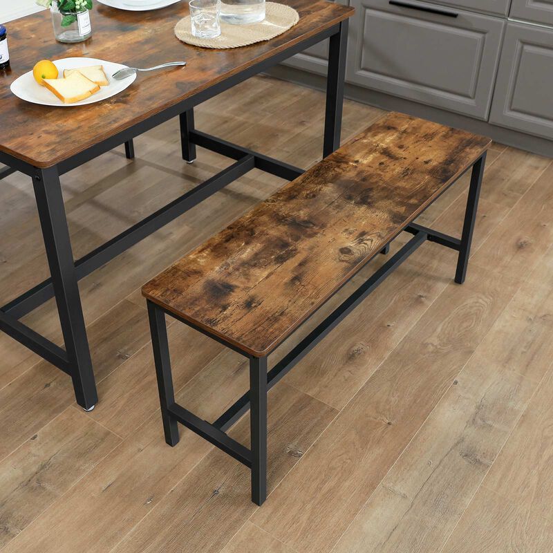 Set of 2 Rustic Brown Dining Table Benches for Kitchen and Dining Room image number 4