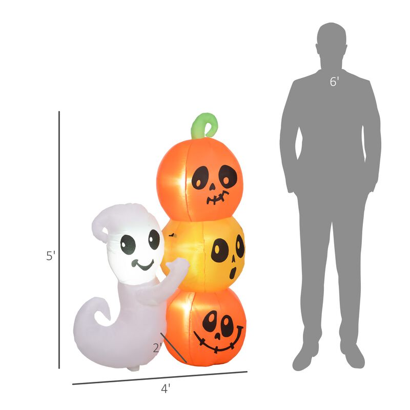 5ft Halloween Inflatable Ghost with Pumpkin Lighted Waterproof Outdoor Yard Decoration with LED Lights image number 2