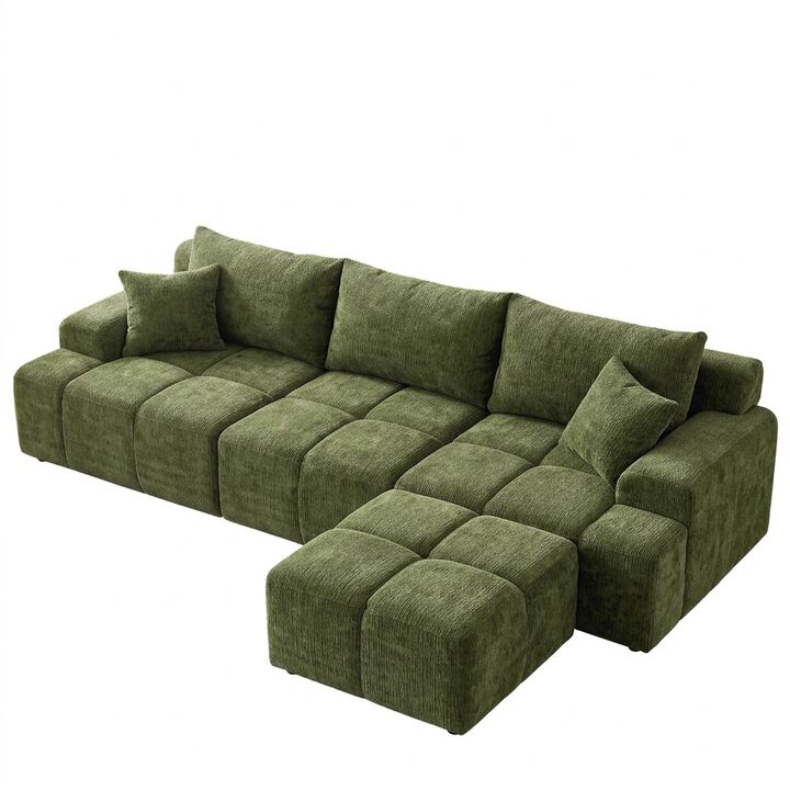 Vipbear 122" L Shaped Modular Sectional Sofa with Ottoman Oversized Deep Seat Comfy Chenille Fabric