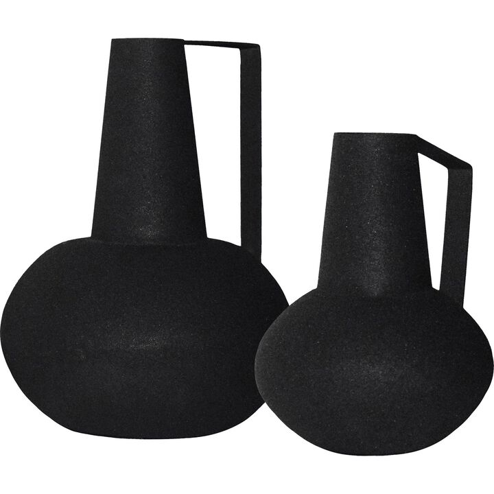 Set of 2 Matte Black Architectural Angle Vases 10"