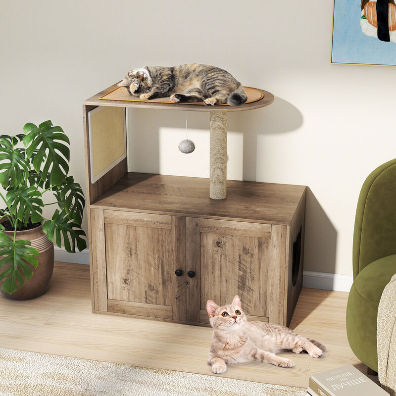 Grey Cat Tree with Litter Box Enclosure and Sisal Scratching Post image number 5