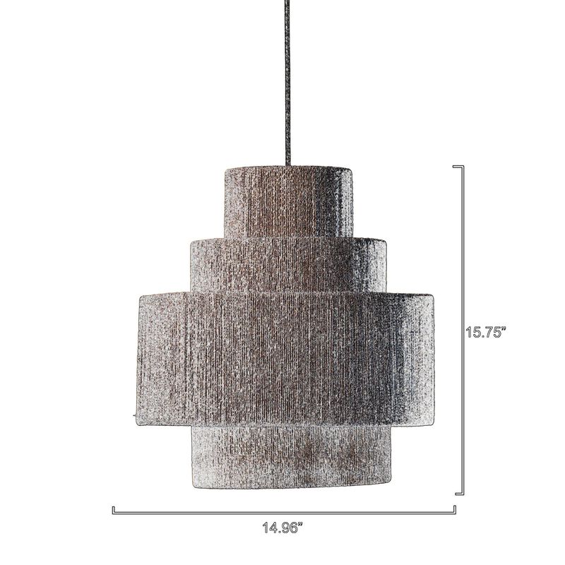 113 Inch Pendant Chandelier, 3 Tier Design, Beige Cotton Rope, Iron Frame - Benzara