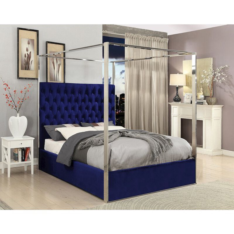 Meridian Furniture Porter Navy Velvet Queen Bed
