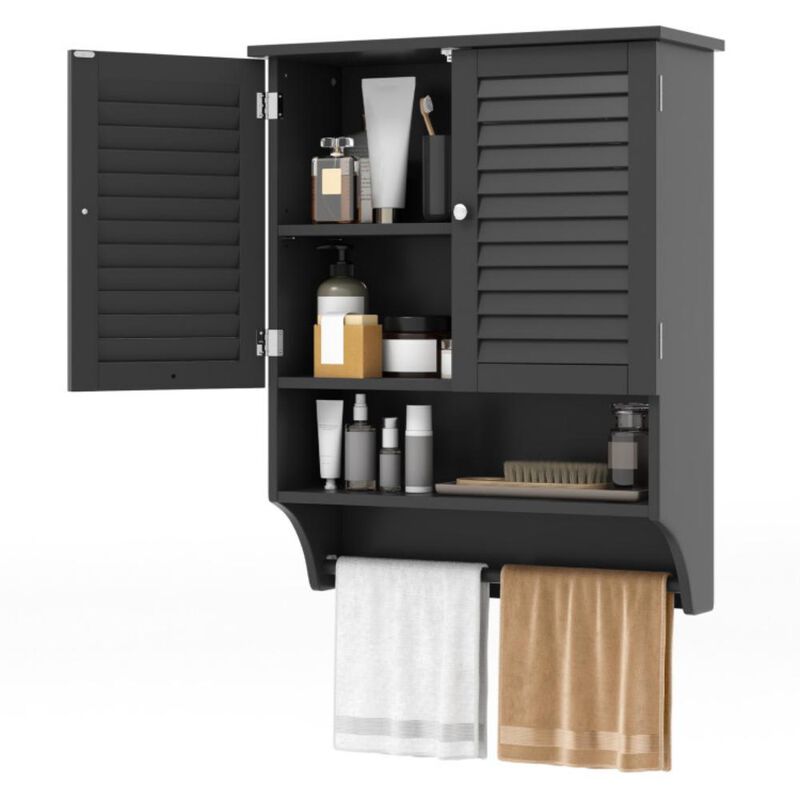 2-Doors Bathroom Wall-Mounted Medicine Cabinet with Towel Bar